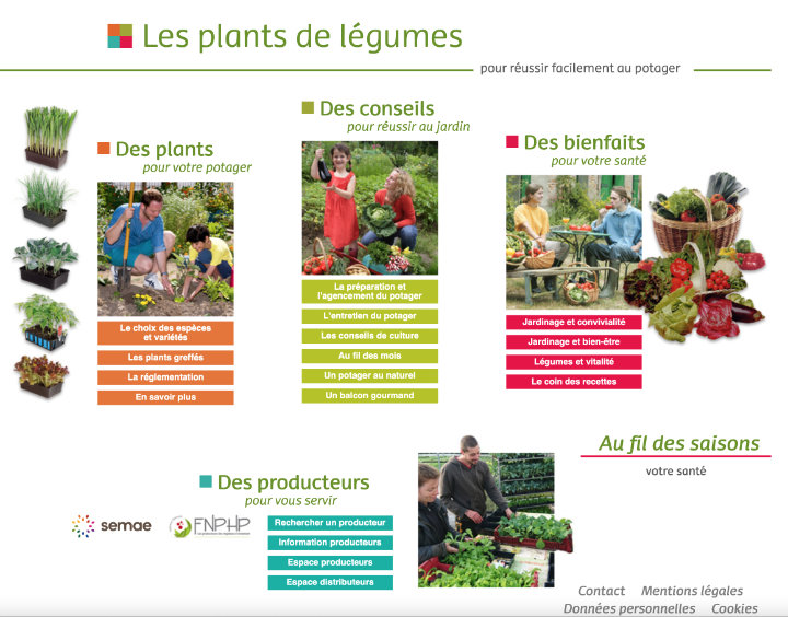 Page d'accueil du site web sur les plants de légumes par SEMAE et la FNPHP
